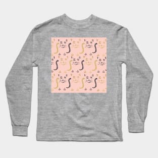 Gold black cats pattern on pink Long Sleeve T-Shirt